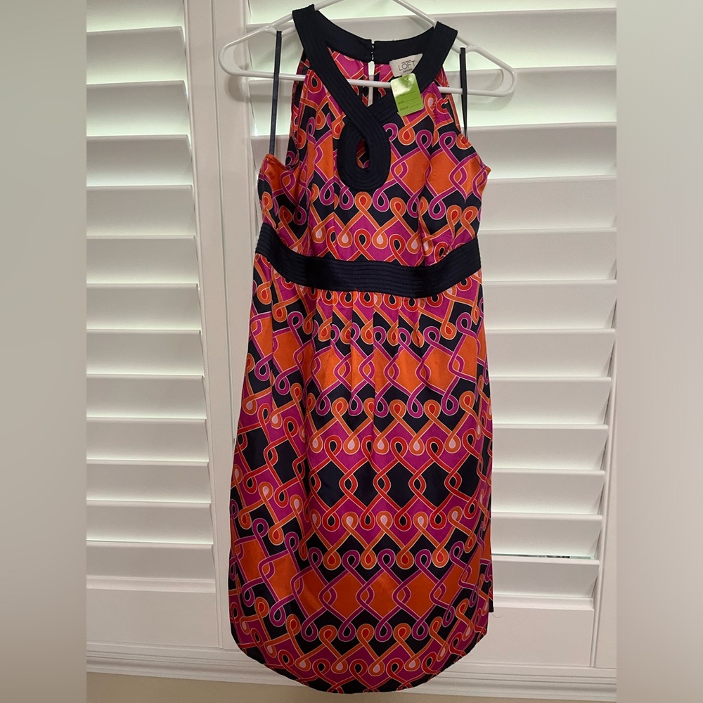 Loft Satin Feel Orange/ Pink /Blue Halter Neck Dress